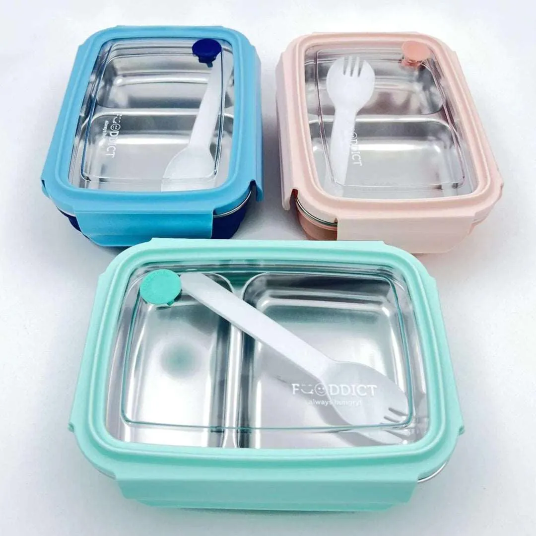 2 Compartment Slim Lunch Box Thermal Stainless Steel