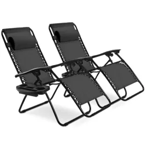 2 Pieces Folding Recliner Zero Gravity Lounge Chair - Black