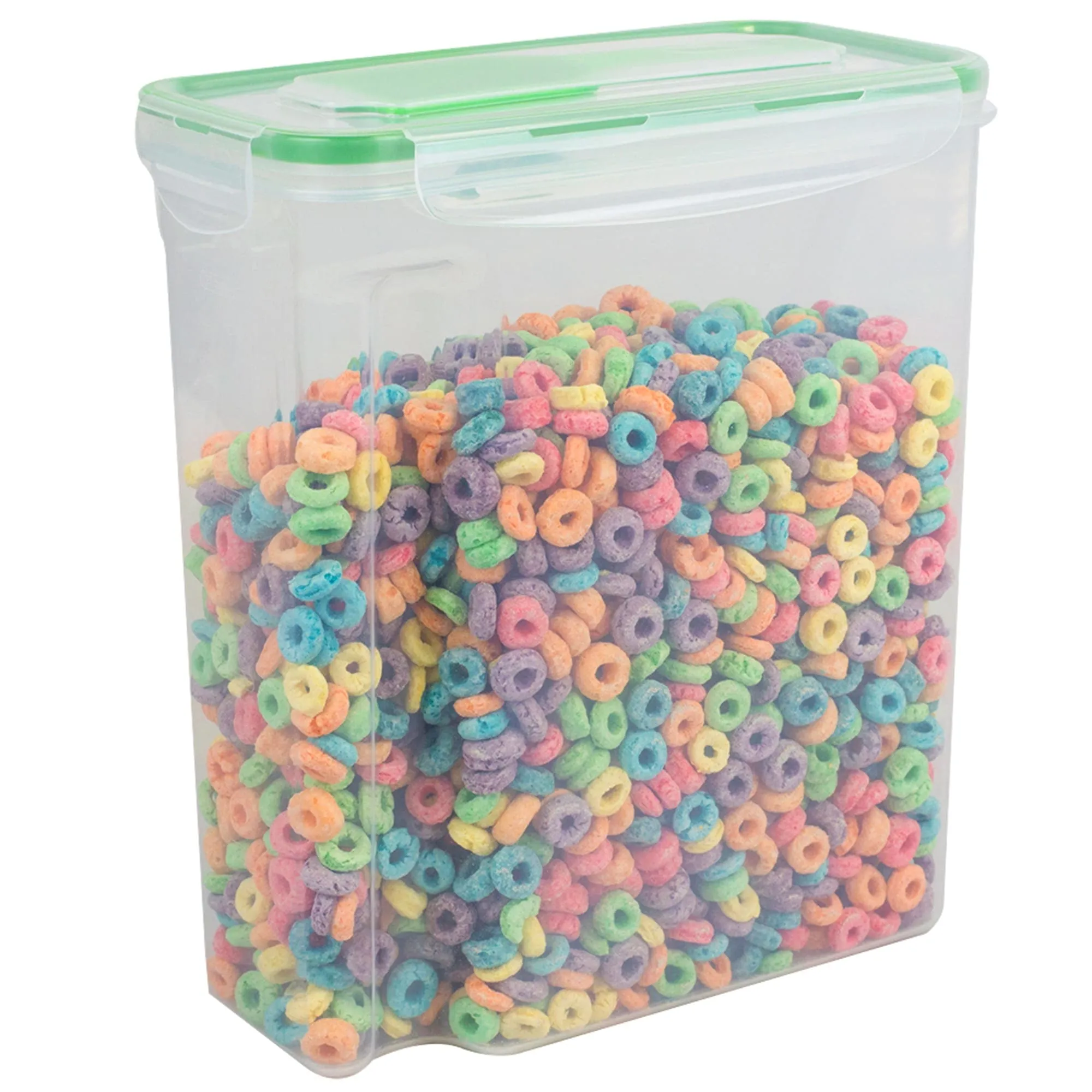 4-Sided Locking Plastic Cereal Storage Container with Spoon, Seafoam Green