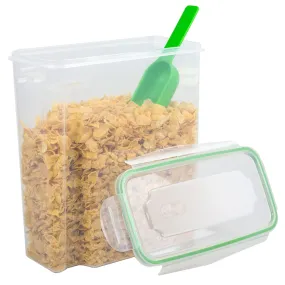 4-Sided Locking Plastic Cereal Storage Container with Spoon, Seafoam Green