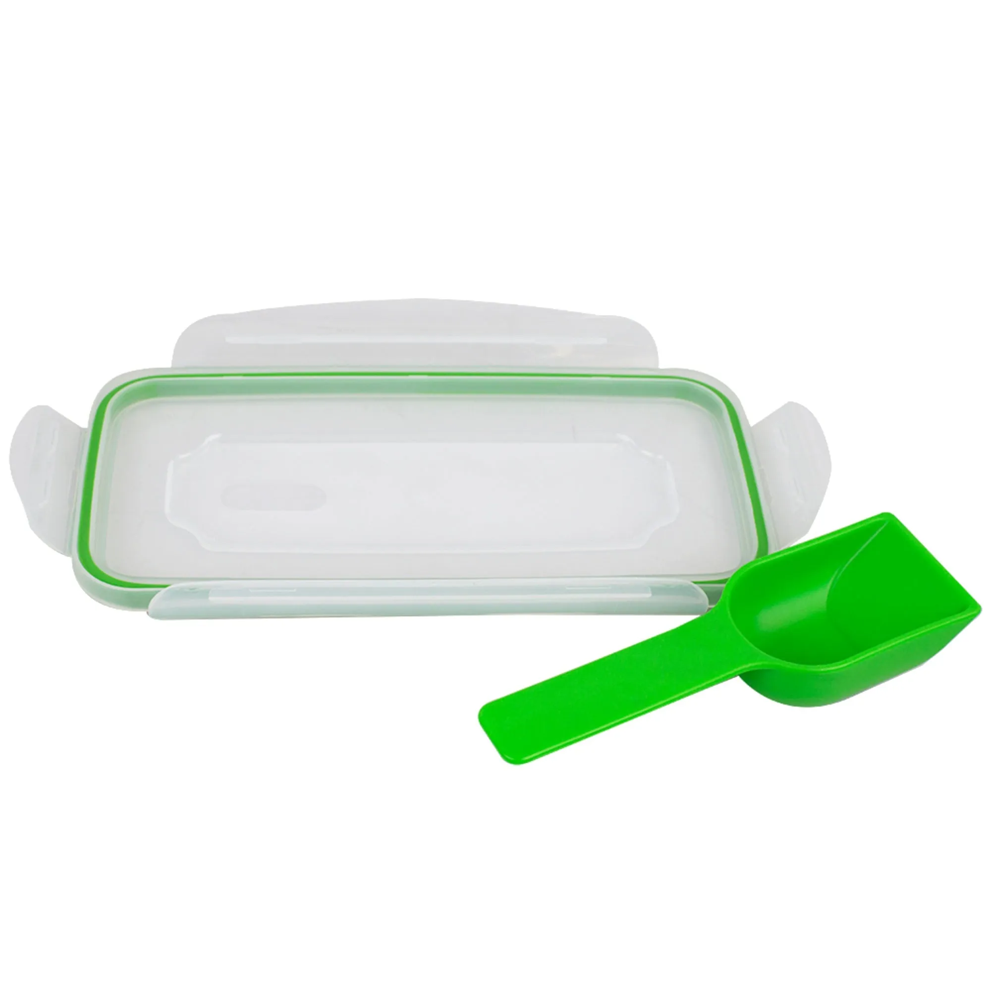 4-Sided Locking Plastic Cereal Storage Container with Spoon, Seafoam Green