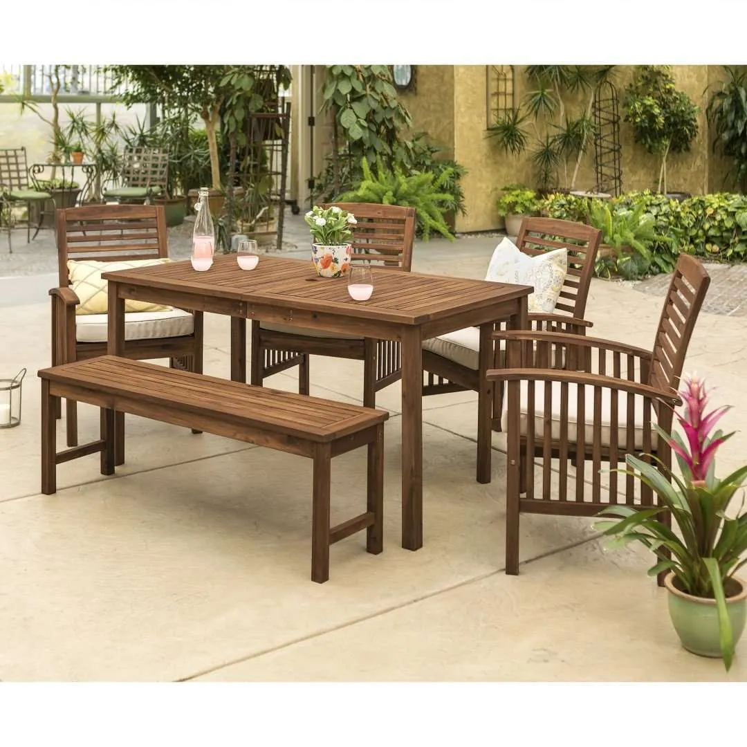 6-Piece Modern Acacia Wood Patio Dining Set – Stylish Outdoor Furniture for Relaxing Gatherings