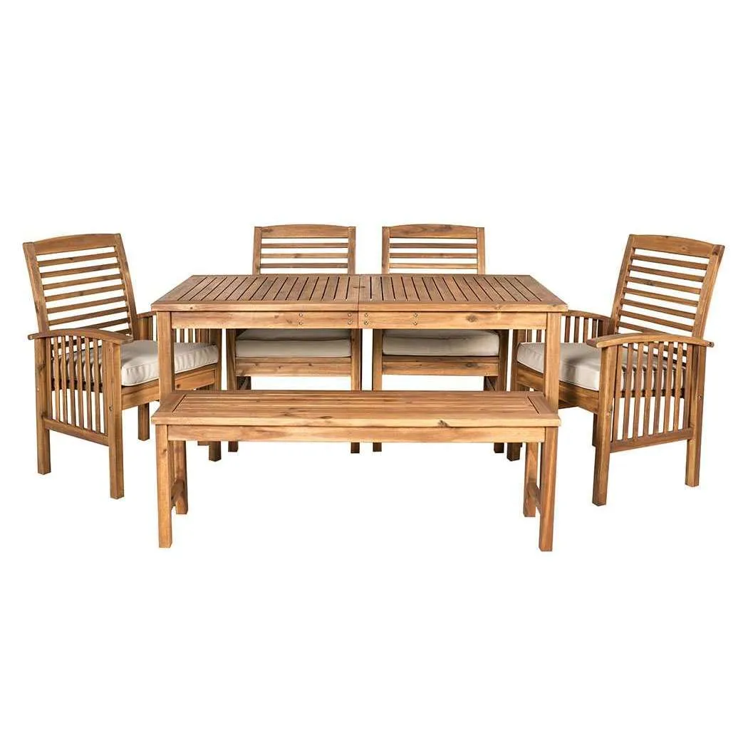 6-Piece Modern Acacia Wood Patio Dining Set – Stylish Outdoor Furniture for Relaxing Gatherings