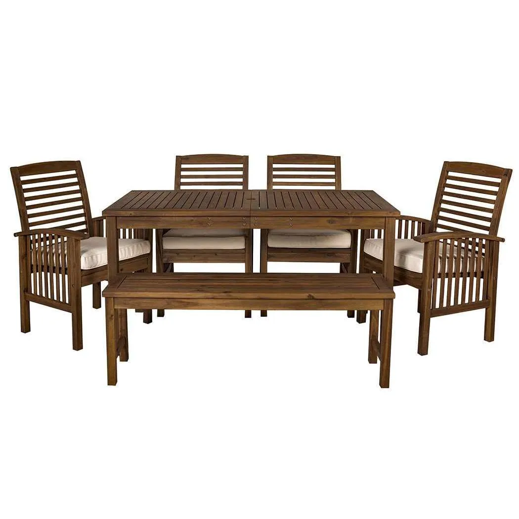 6-Piece Modern Acacia Wood Patio Dining Set – Stylish Outdoor Furniture for Relaxing Gatherings