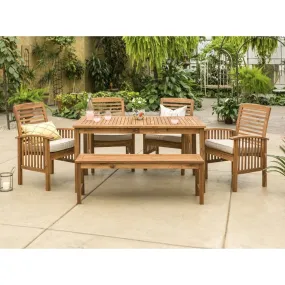 6-Piece Modern Acacia Wood Patio Dining Set – Stylish Outdoor Furniture for Relaxing Gatherings