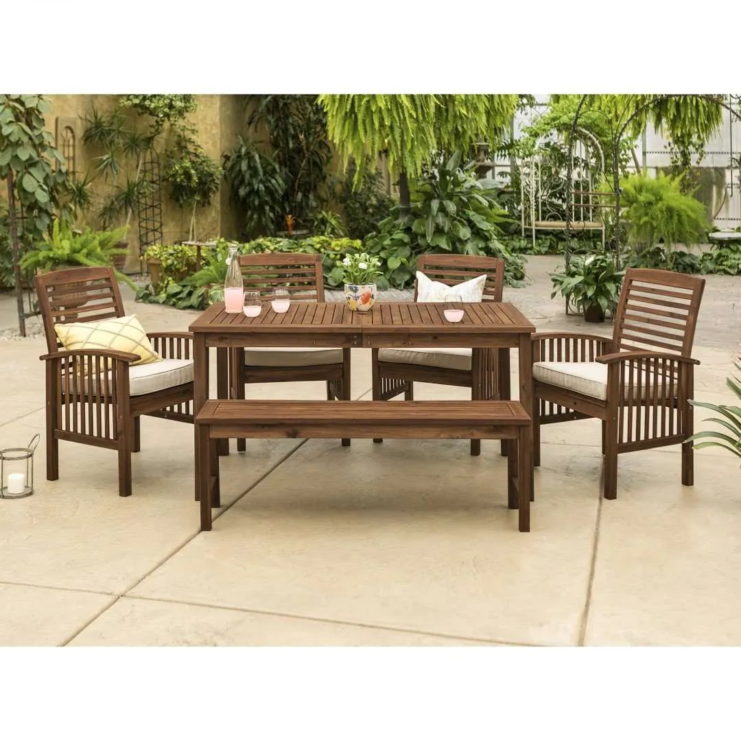 6-Piece Modern Acacia Wood Patio Dining Set – Stylish Outdoor Furniture for Relaxing Gatherings