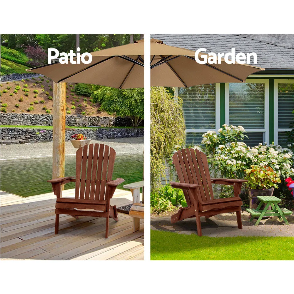 Adirondack Gardeon 3PC Outdoor Table and Chairs Wooden Foldable Beach Chair Brown