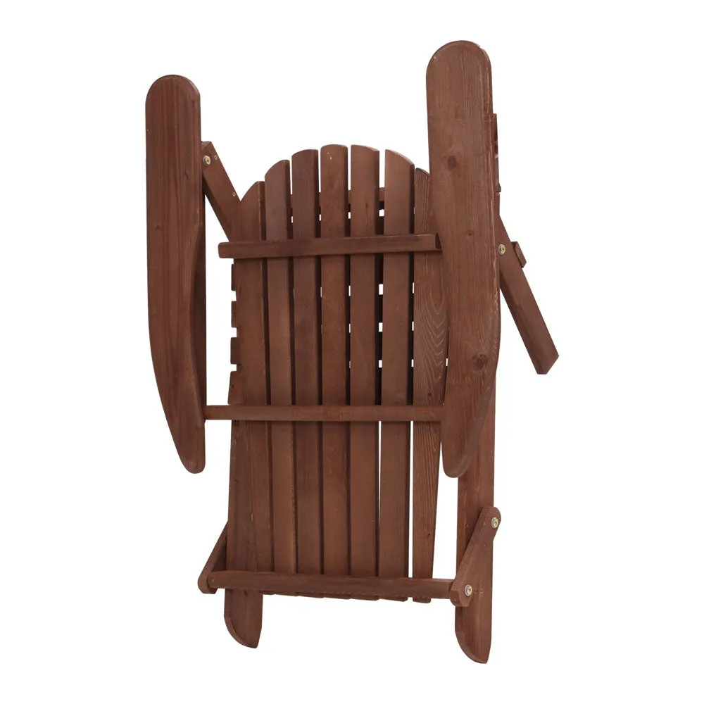 Adirondack Gardeon 3PC Outdoor Table and Chairs Wooden Foldable Beach Chair Brown