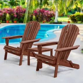 Adirondack Gardeon 3PC Outdoor Table and Chairs Wooden Foldable Beach Chair Brown