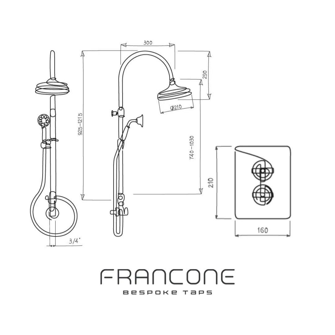 BTS19 Concealed thermostatic shower with column and hand shower