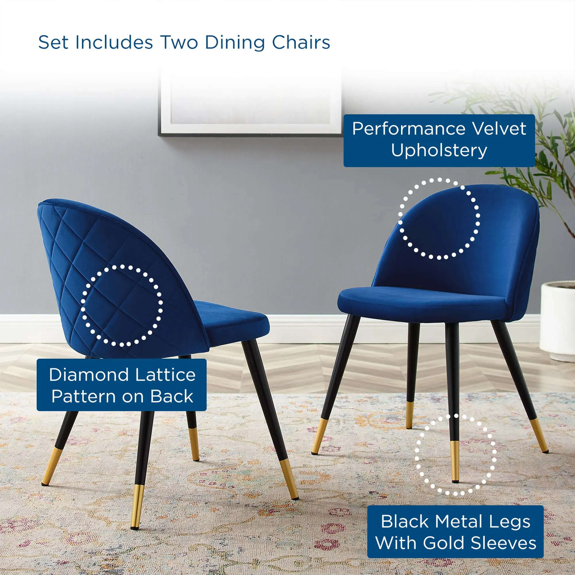 Cordial Performance Velvet Dining Chairs - Set of 2 by Modway