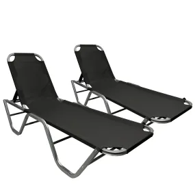 EasyGo Product Chaise Lounger – Aluminum Sun Lounge Chair – Adjustable Outdoor Patio Beach Porch Swing Pool-Five-Position Recliner-Lightweight All Weather, 2 Pack Black