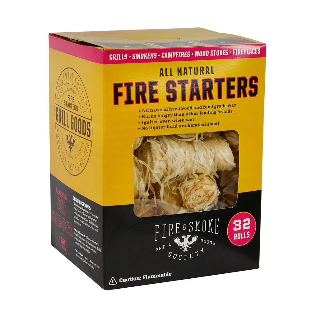 Fire & Smoke Society All-Natural Fire Starters Waterproof & Food Grade 32 Pack