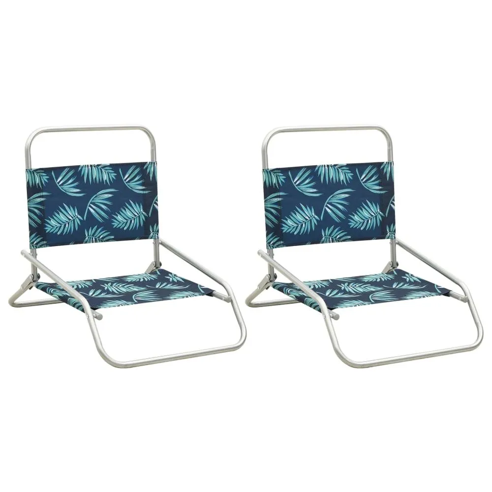 Folding Beach Chairs 2 pcs Blue Fabric