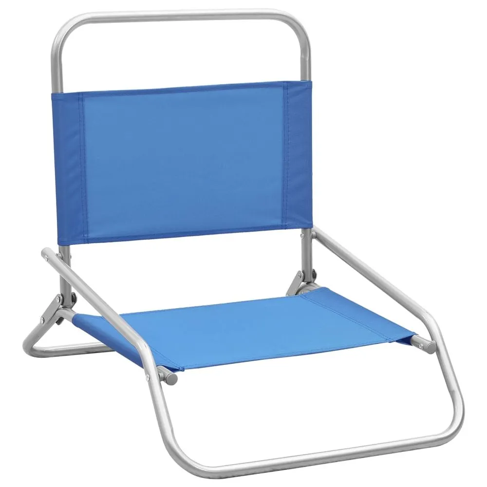 Folding Beach Chairs 2 pcs Blue Fabric