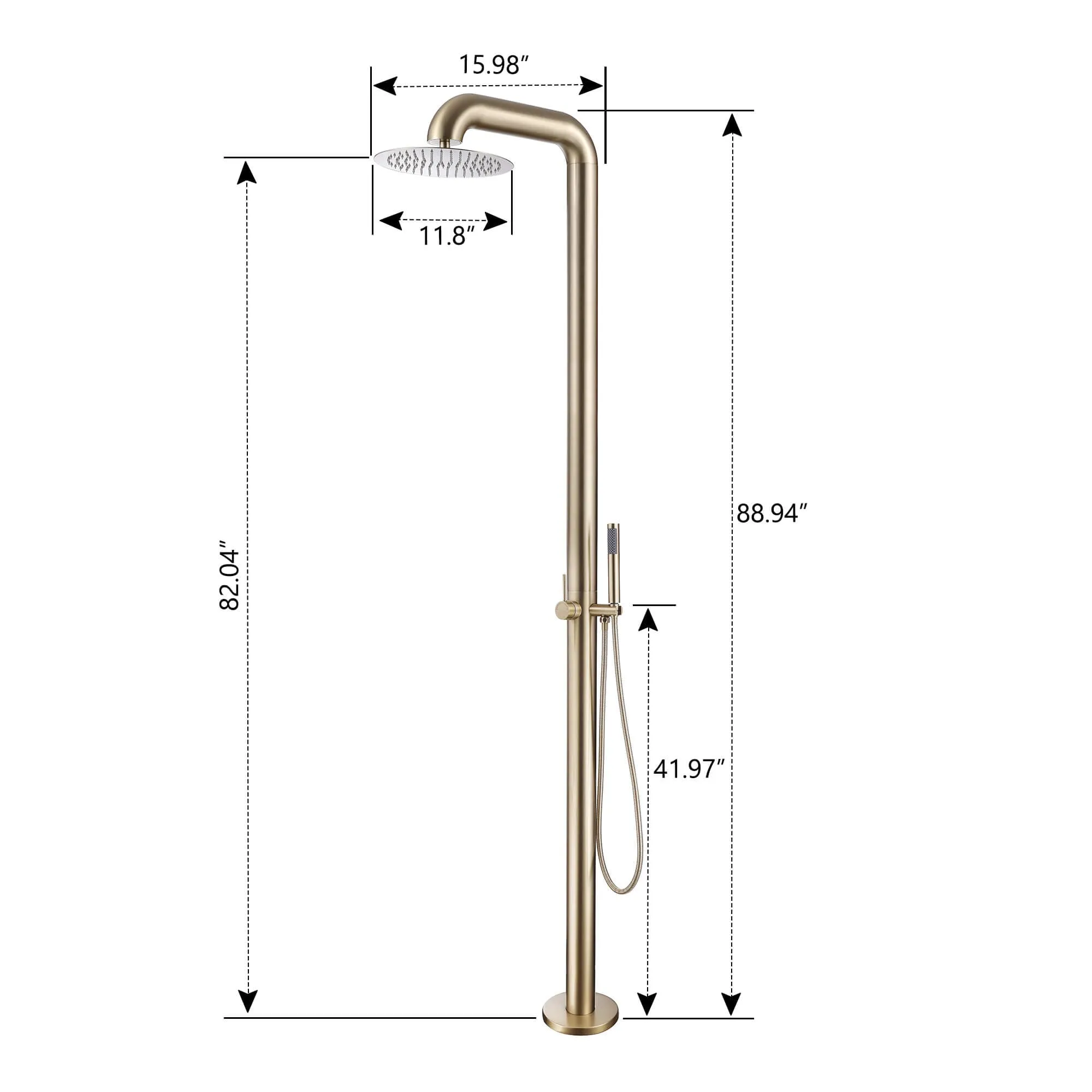 Freestanding Stainless Steel Outdoor Shower with Hand Shower Brushed Gold