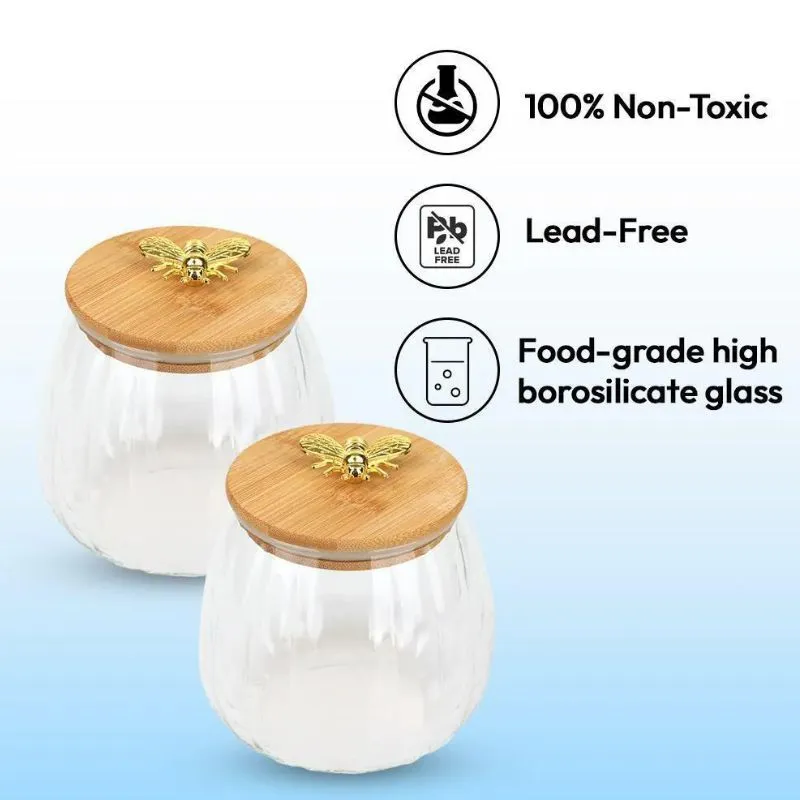 Glass Jars with Wooden Lids Set of 2pcs