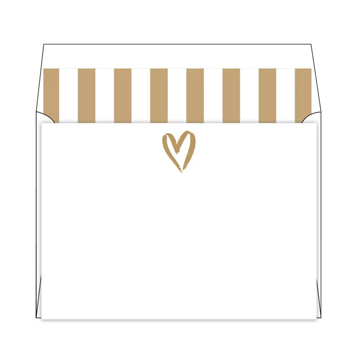 Gold Heart Flat Note Stationery