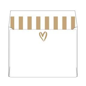 Gold Heart Flat Note Stationery