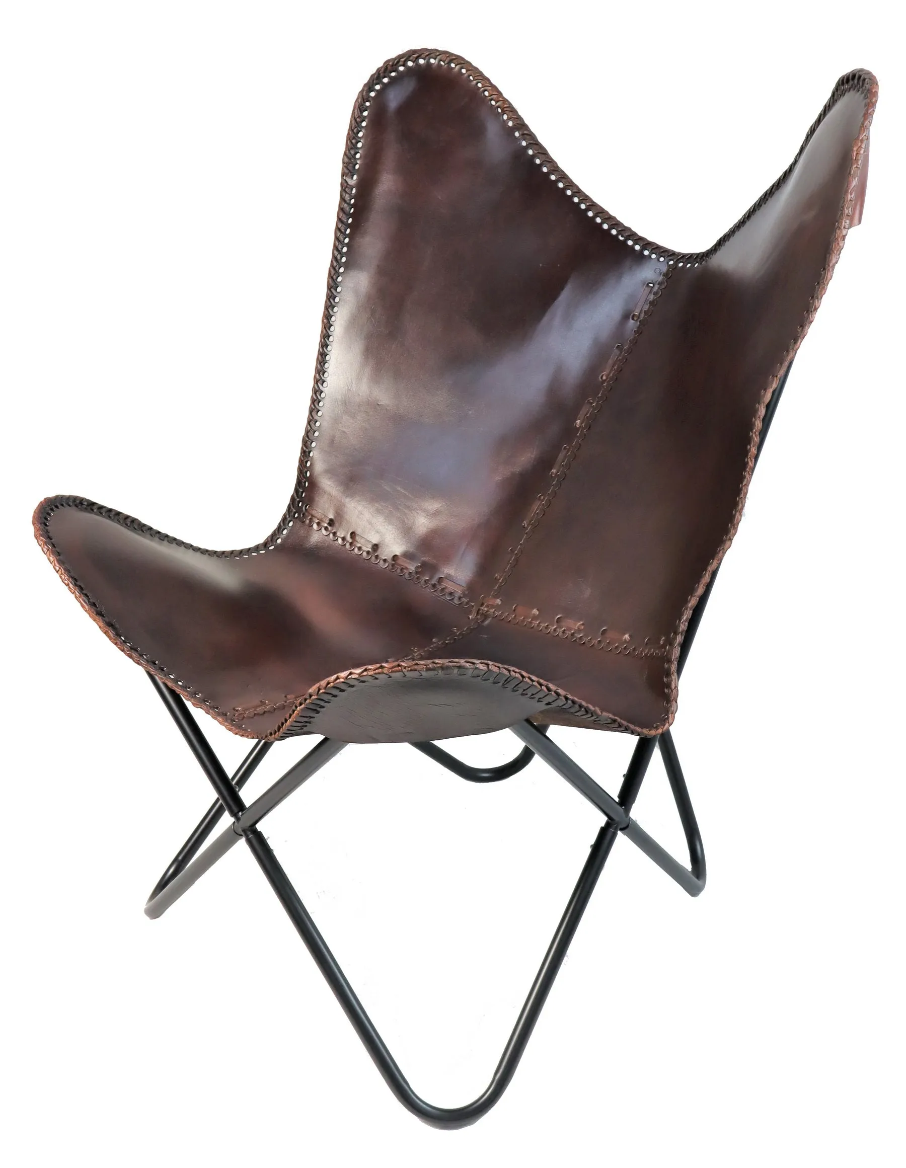 Hokai Brown Leather Butterfly Chair