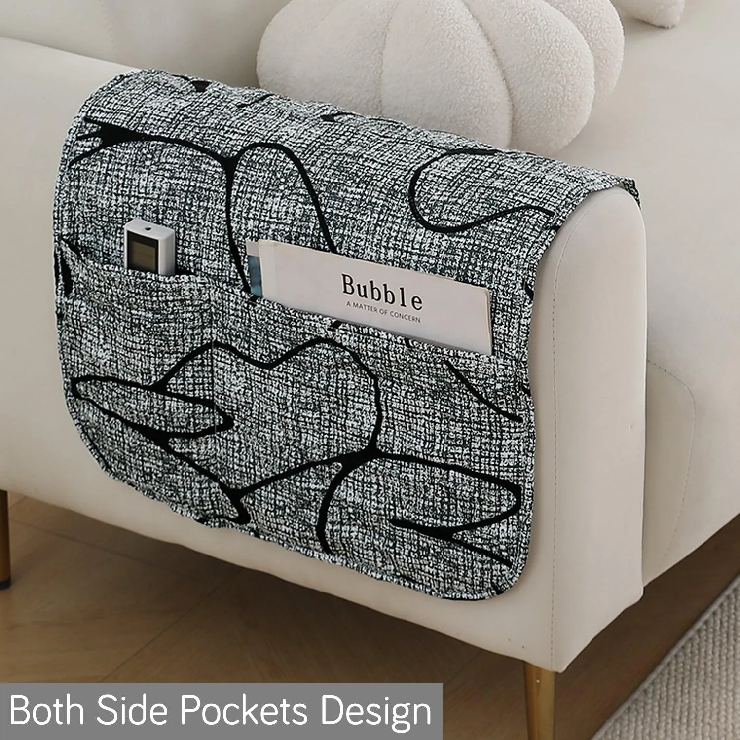 HOKIPO Water Repellent & Waterproof Sofa Armrest Covers with Pockets (Set of 2) - Intense Grey Abstract Floral