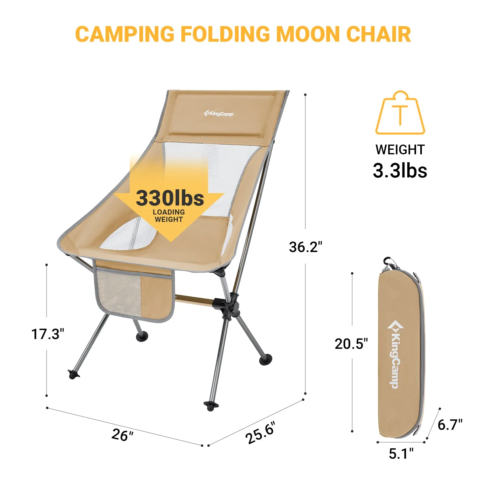 KingCamp Extra Wide Lightweight High Back Camping Chair