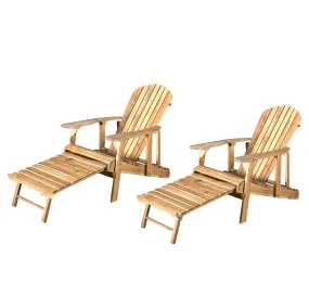 Kono Outdoor Acacia Wood Reclining Adirondack Chair with Footrest (Set of 2), Natural