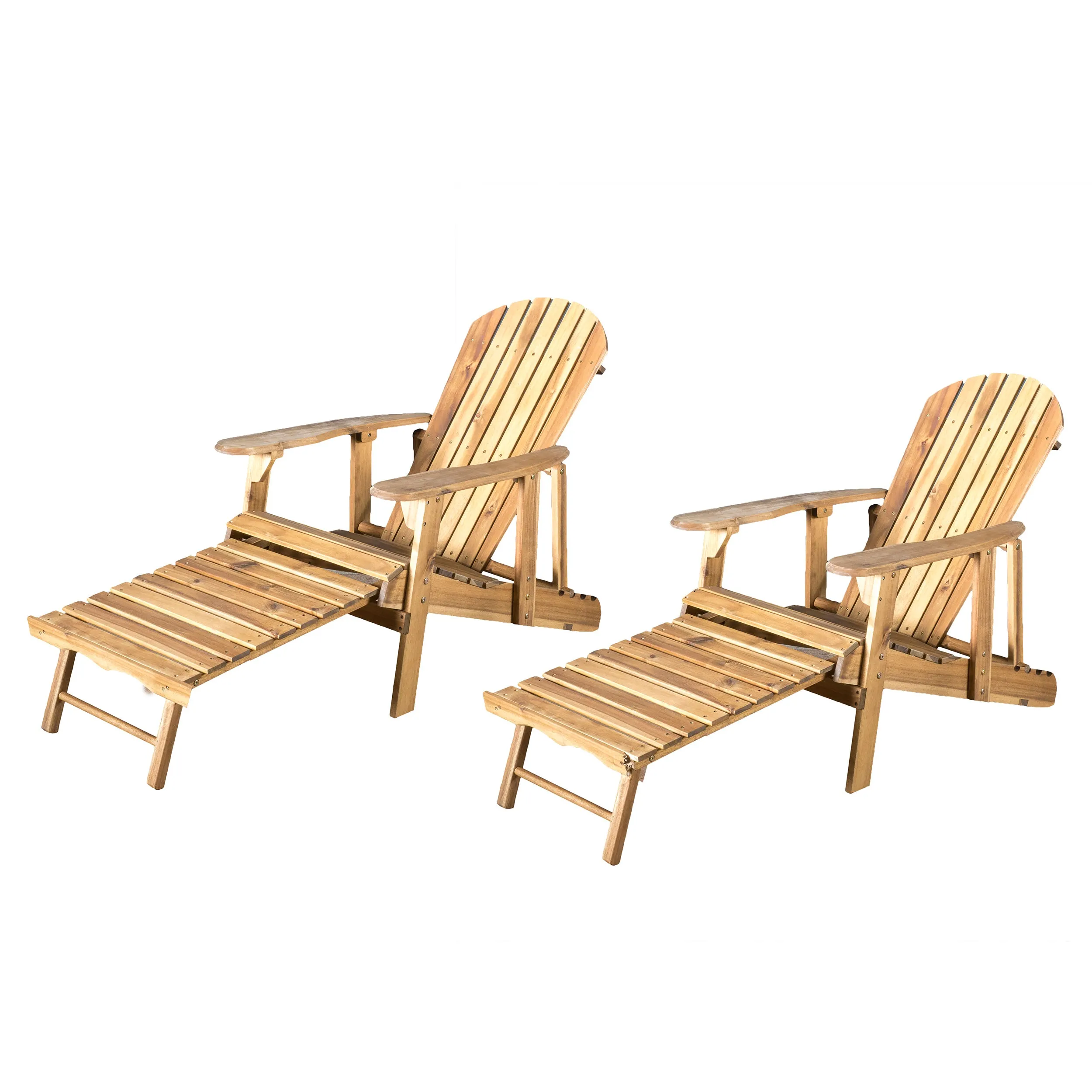 Kono Outdoor Acacia Wood Reclining Adirondack Chair with Footrest (Set of 2), Natural