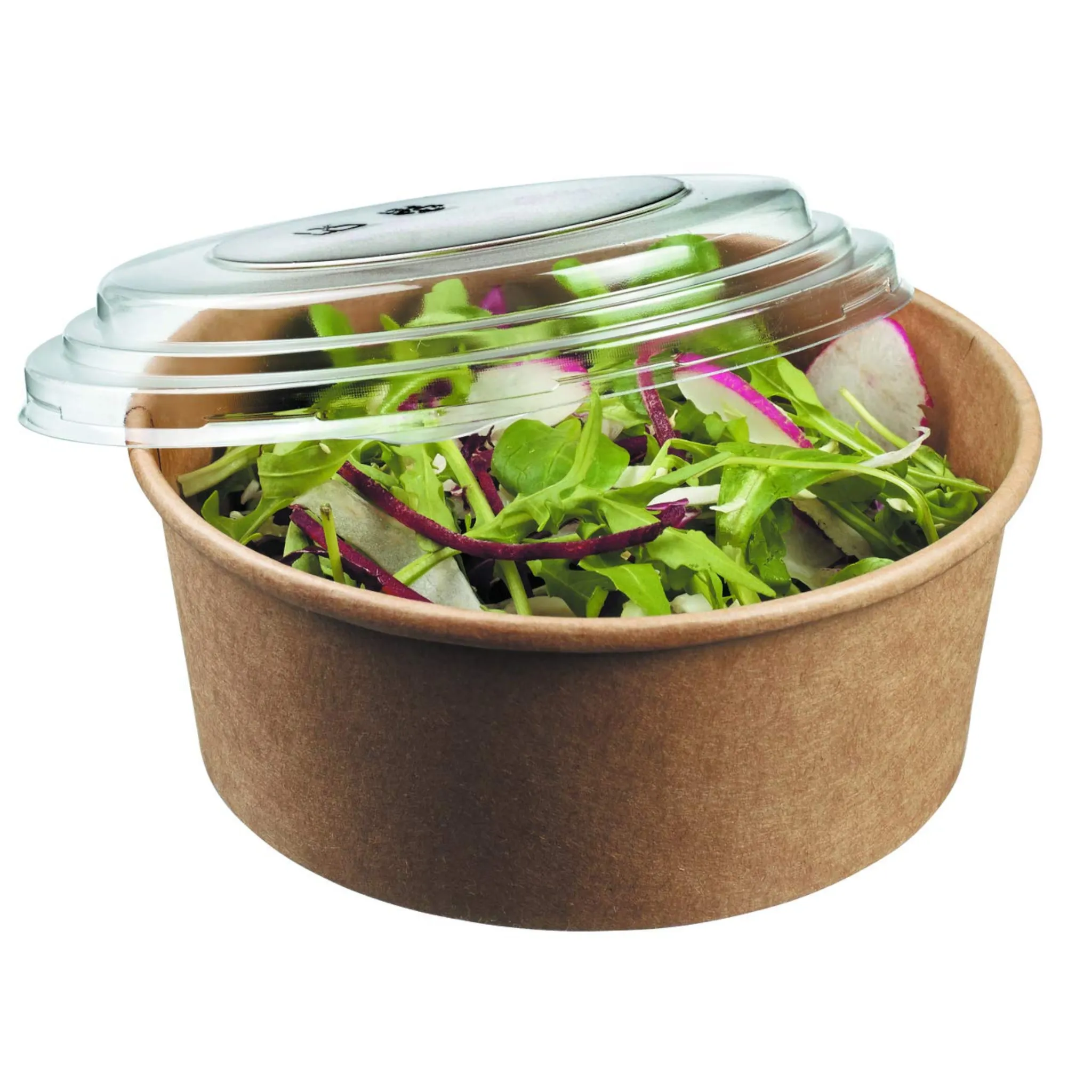 Kraft Paper Food Lunch Bowl Container Round with Clear Lid 16cm