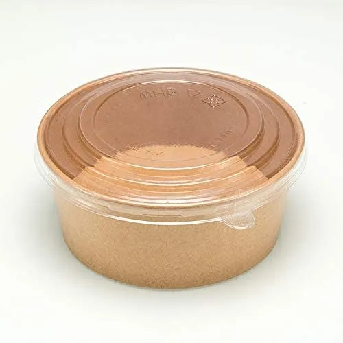 Kraft Paper Food Lunch Bowl Container Round with Clear Lid 16cm