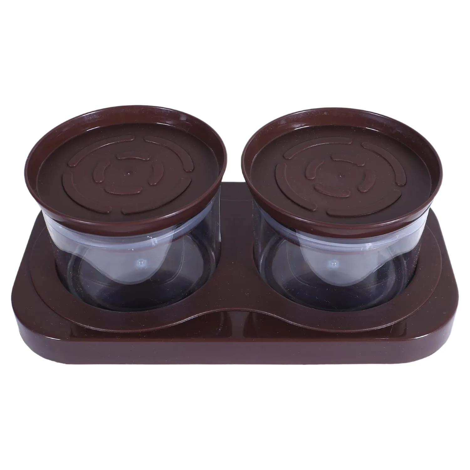 Kuber Industries 2 Containers & Tray Set|Unbreakable Plastic Snackers,Cookies,Nuts Serving Tray|Airtight Containers with Lid,350 ml (Brown)