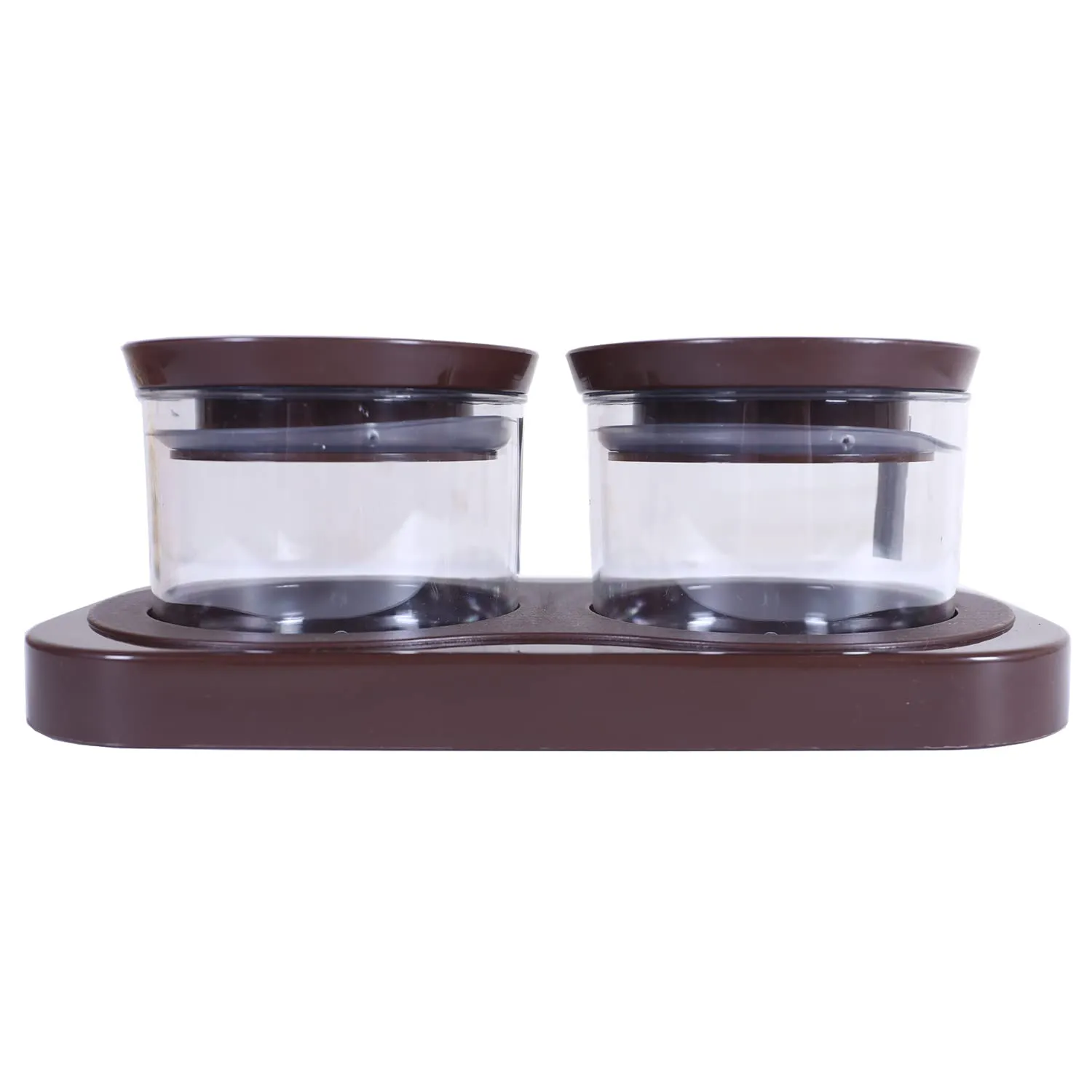 Kuber Industries 2 Containers & Tray Set|Unbreakable Plastic Snackers,Cookies,Nuts Serving Tray|Airtight Containers with Lid,350 ml (Brown)