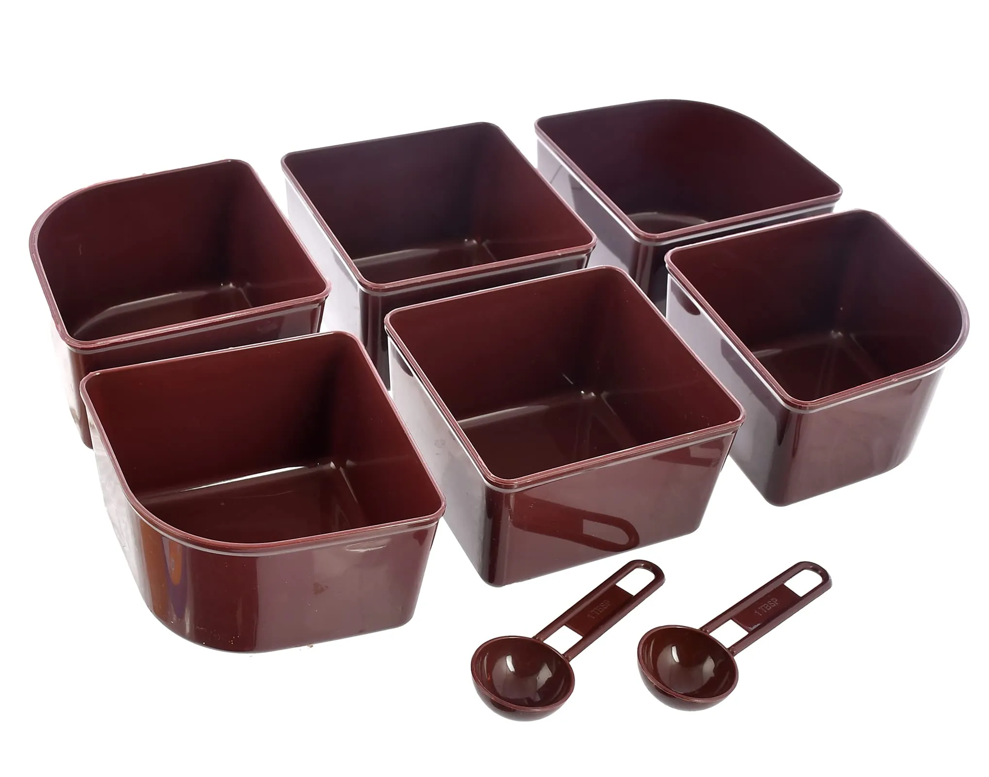 Kuber Industries BPA Free Plastic Masala Box With 6 Containers & 2 Spoons (Brown)