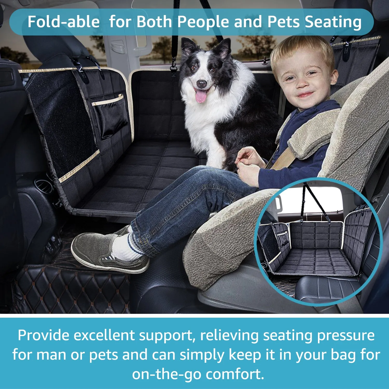 Lassie Truck Back Seat Extender for Dogs, Waterproof Hard Bottom Dog Hammock for Car, Car Travel Bed Mattress Compatible with Ford F150, Ram 1500,Chevy Silverado, GMC Sierra,Tundra etc