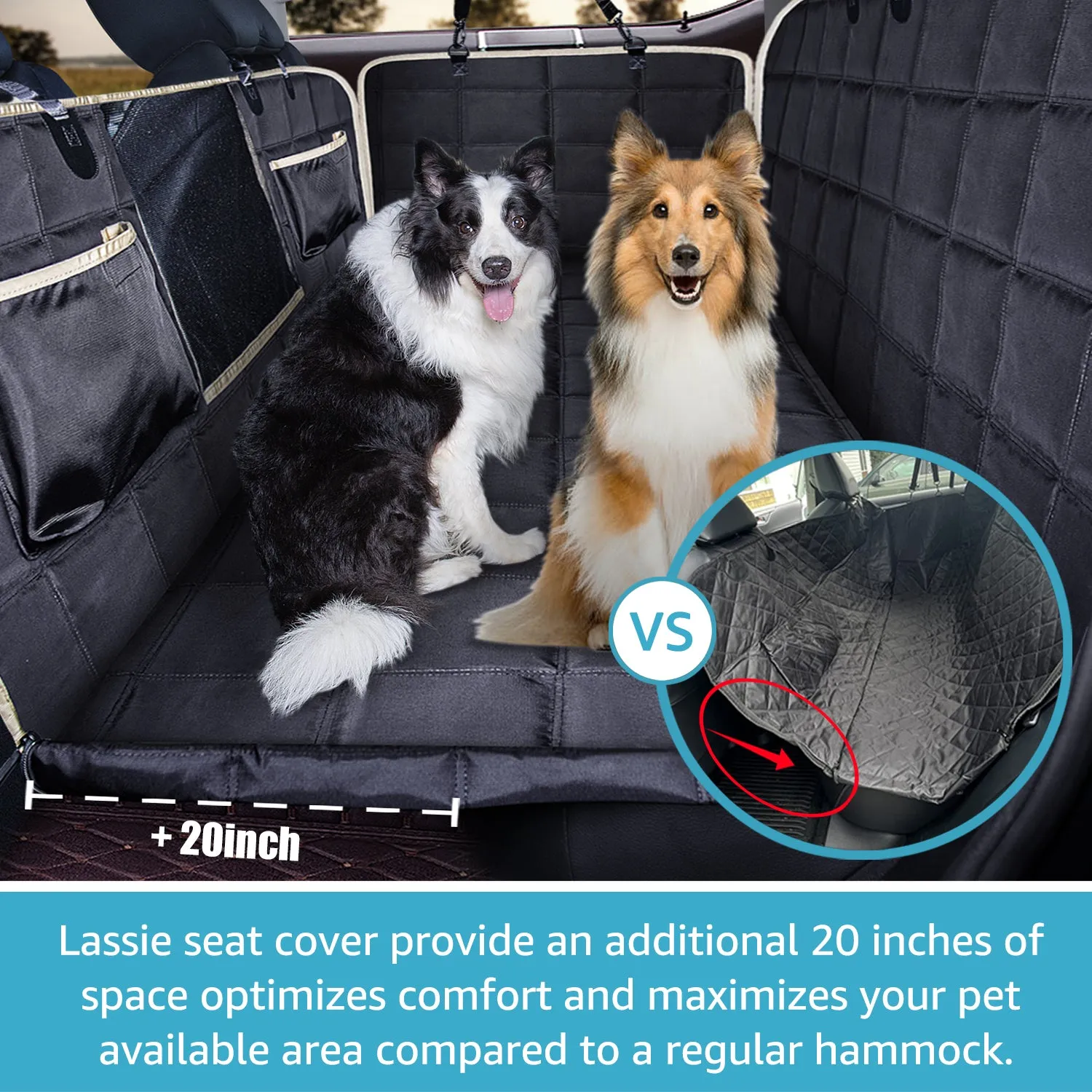 Lassie Truck Back Seat Extender for Dogs, Waterproof Hard Bottom Dog Hammock for Car, Car Travel Bed Mattress Compatible with Ford F150, Ram 1500,Chevy Silverado, GMC Sierra,Tundra etc