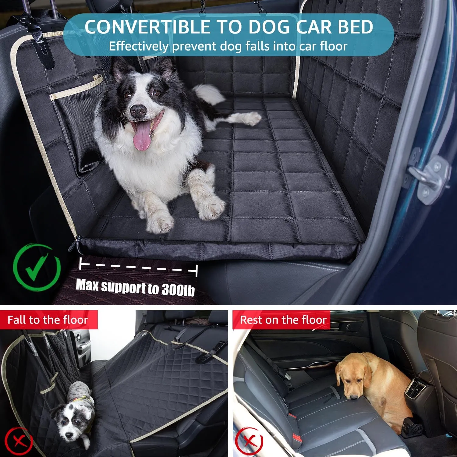 Lassie Truck Back Seat Extender for Dogs, Waterproof Hard Bottom Dog Hammock for Car, Car Travel Bed Mattress Compatible with Ford F150, Ram 1500,Chevy Silverado, GMC Sierra,Tundra etc