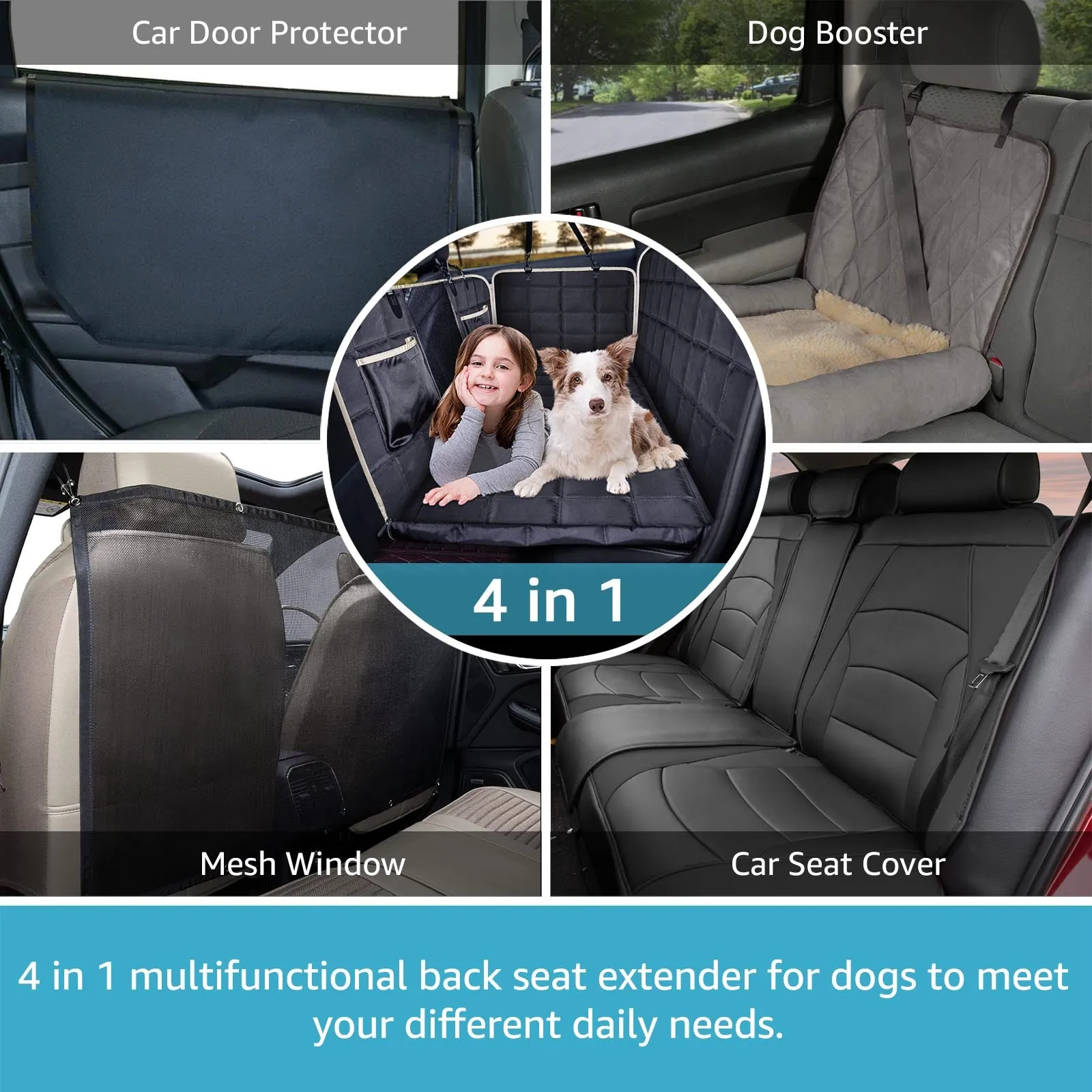 Lassie Truck Back Seat Extender for Dogs, Waterproof Hard Bottom Dog Hammock for Car, Car Travel Bed Mattress Compatible with Ford F150, Ram 1500,Chevy Silverado, GMC Sierra,Tundra etc