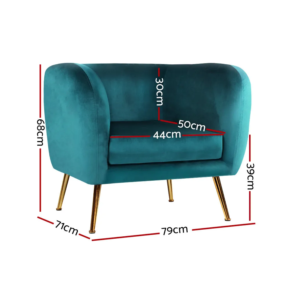 Matresha Accent Velvet Lounge Sofa Armchair - Green