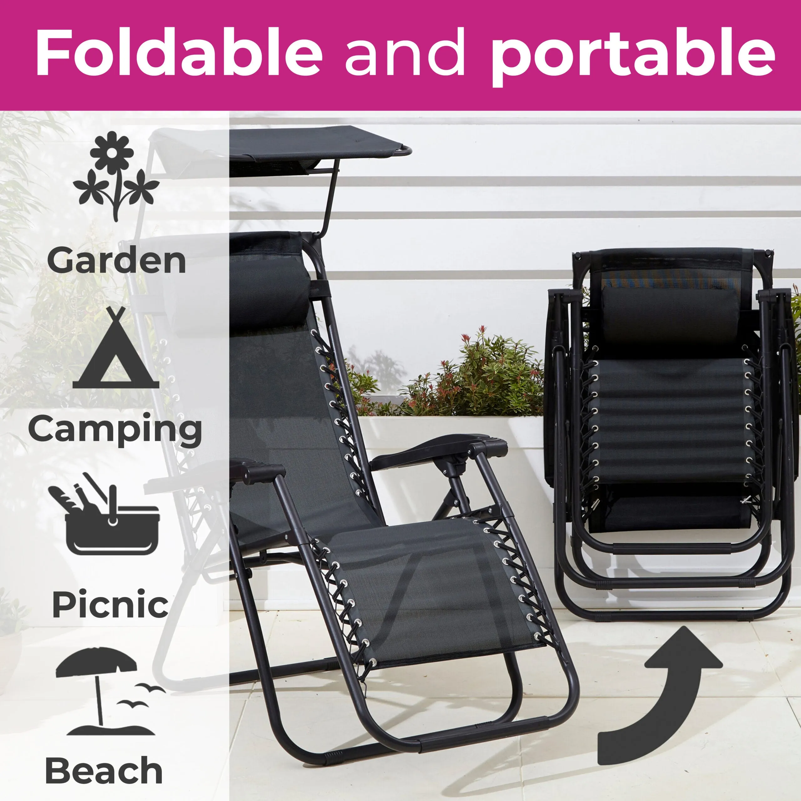 Neo Black Folding Zero Gravity Garden Chairs and Table Set