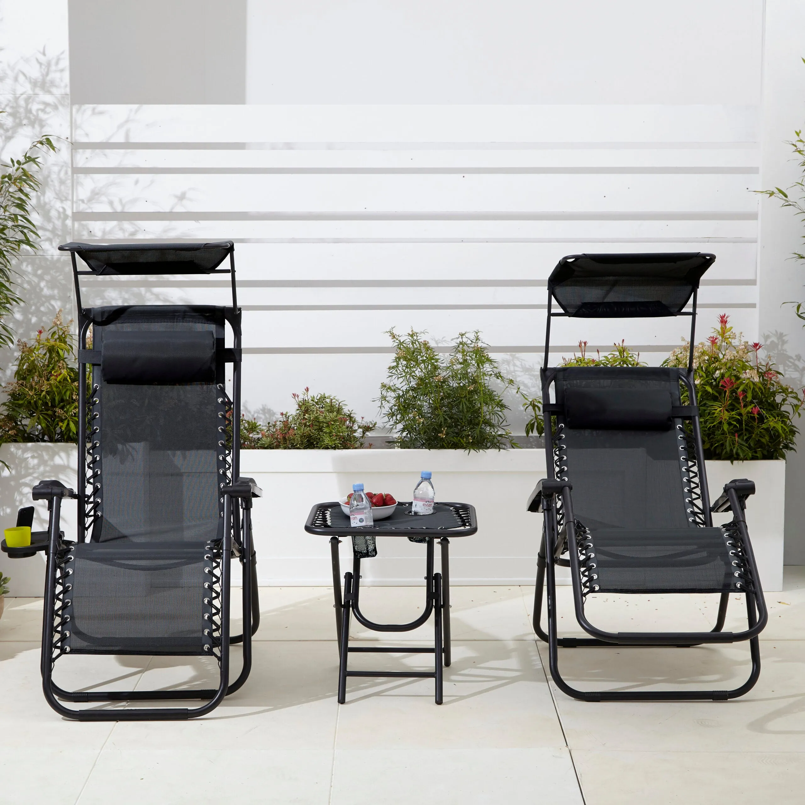 Neo Black Folding Zero Gravity Garden Chairs and Table Set