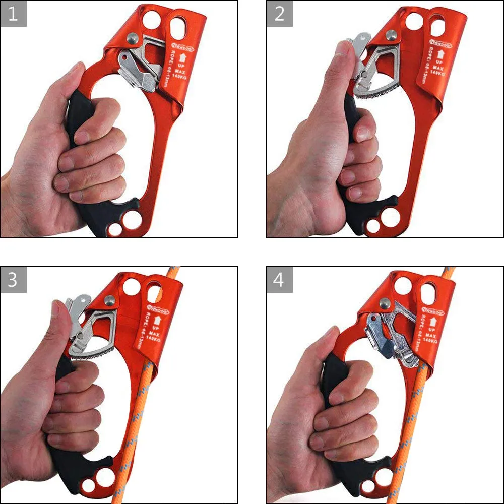 NewDoar Left Hand Ascender Rock Climbing CE Certified(Left Orange)