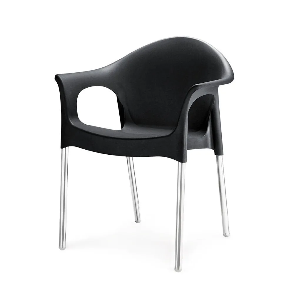 Nilkamal NS09SS Plastic Mid Back with Arm Chair | Chairs for Home| Dining Room| Bedroom| Kitchen| Living Room| Office - Outdoor - Garden | Dust Free |100% Polypropylene Stackable Chairs - Black