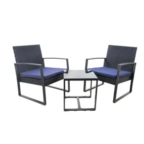 Outdoor 3pc Patio Set Rattan Chairs & Table