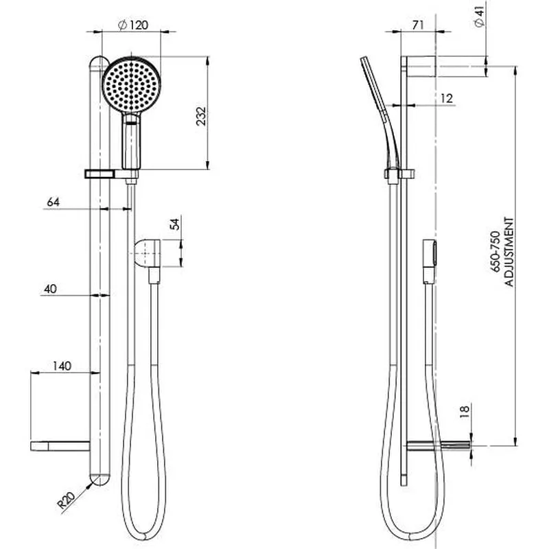 Phoenix NX Quil Rail Shower - Matte Black