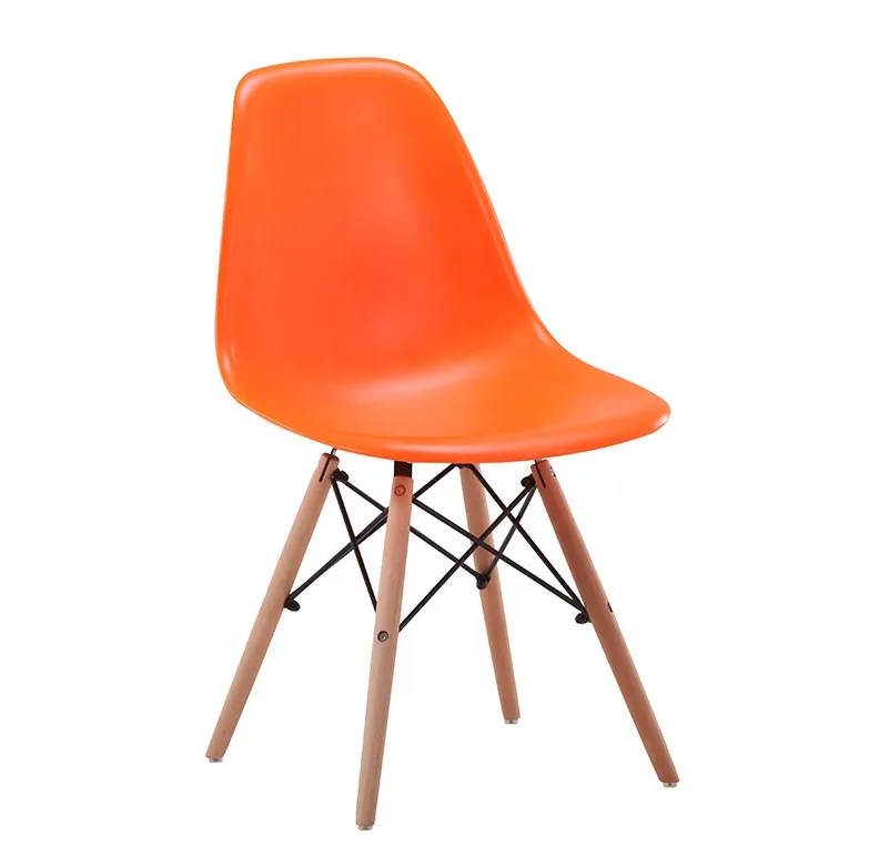 Plastic Dining Chairs With Wooden Leg Orange