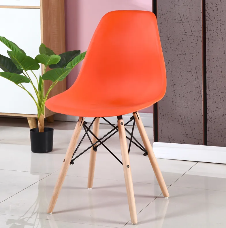 Plastic Dining Chairs With Wooden Leg Orange