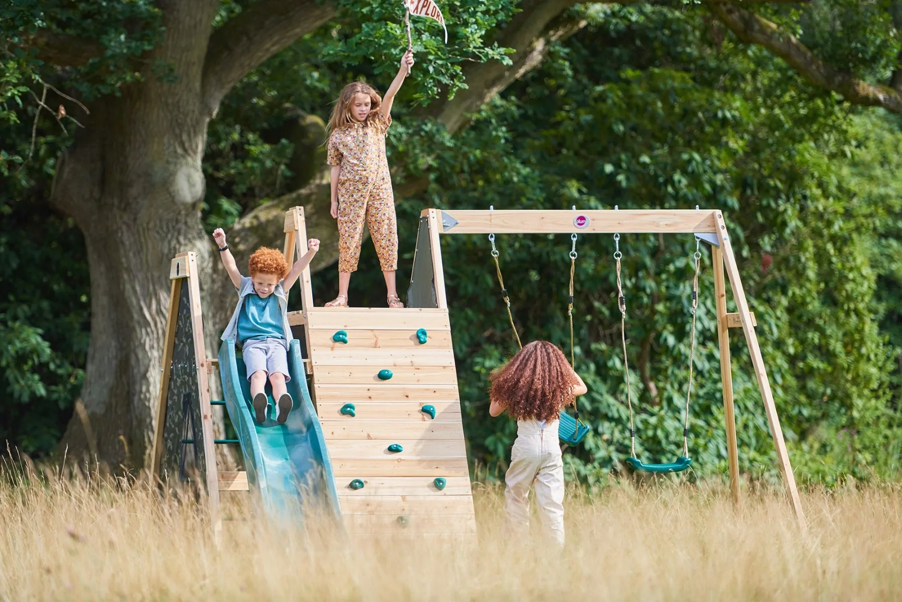 Plum Climbing Pyramid with Slide and Swings | Wooden Jungle Gym for Kids Outdoor Play