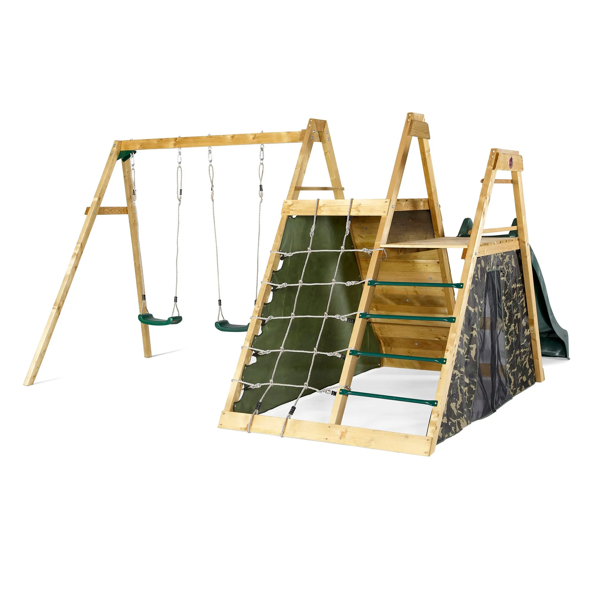 Plum Climbing Pyramid with Slide and Swings | Wooden Jungle Gym for Kids Outdoor Play