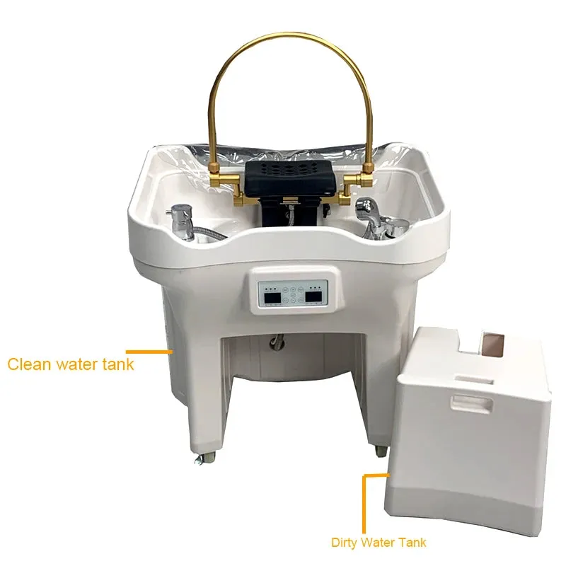 Portable Spa Head Water Therapy Shampoo Bed with White Bowl Sink With Water Circulation and Steam Function- Modern Salon Essential