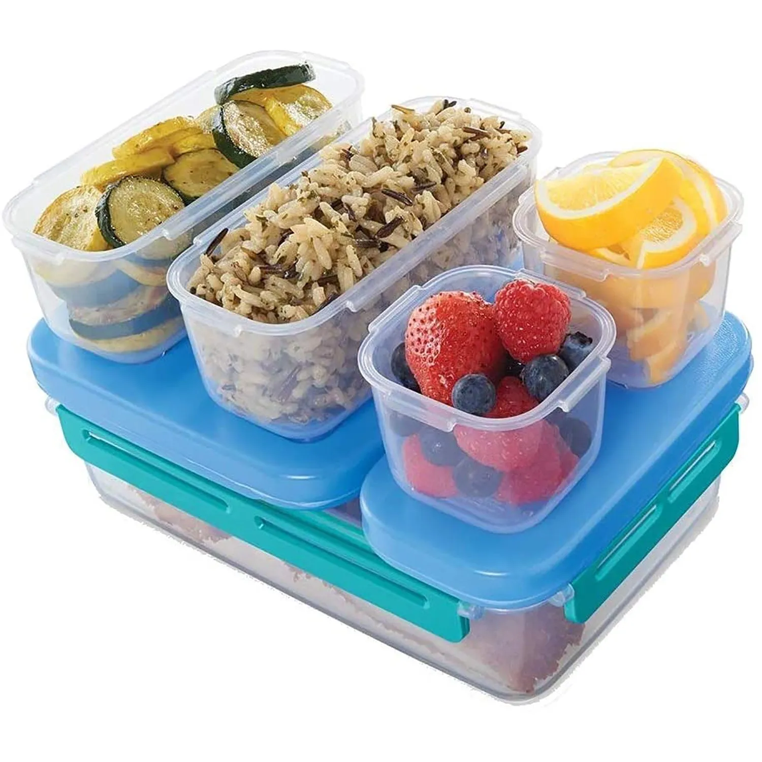 Rubbermaid LunchBlox Leak-Proof Entree Lunch Container Kit, Large, Blue-Clear